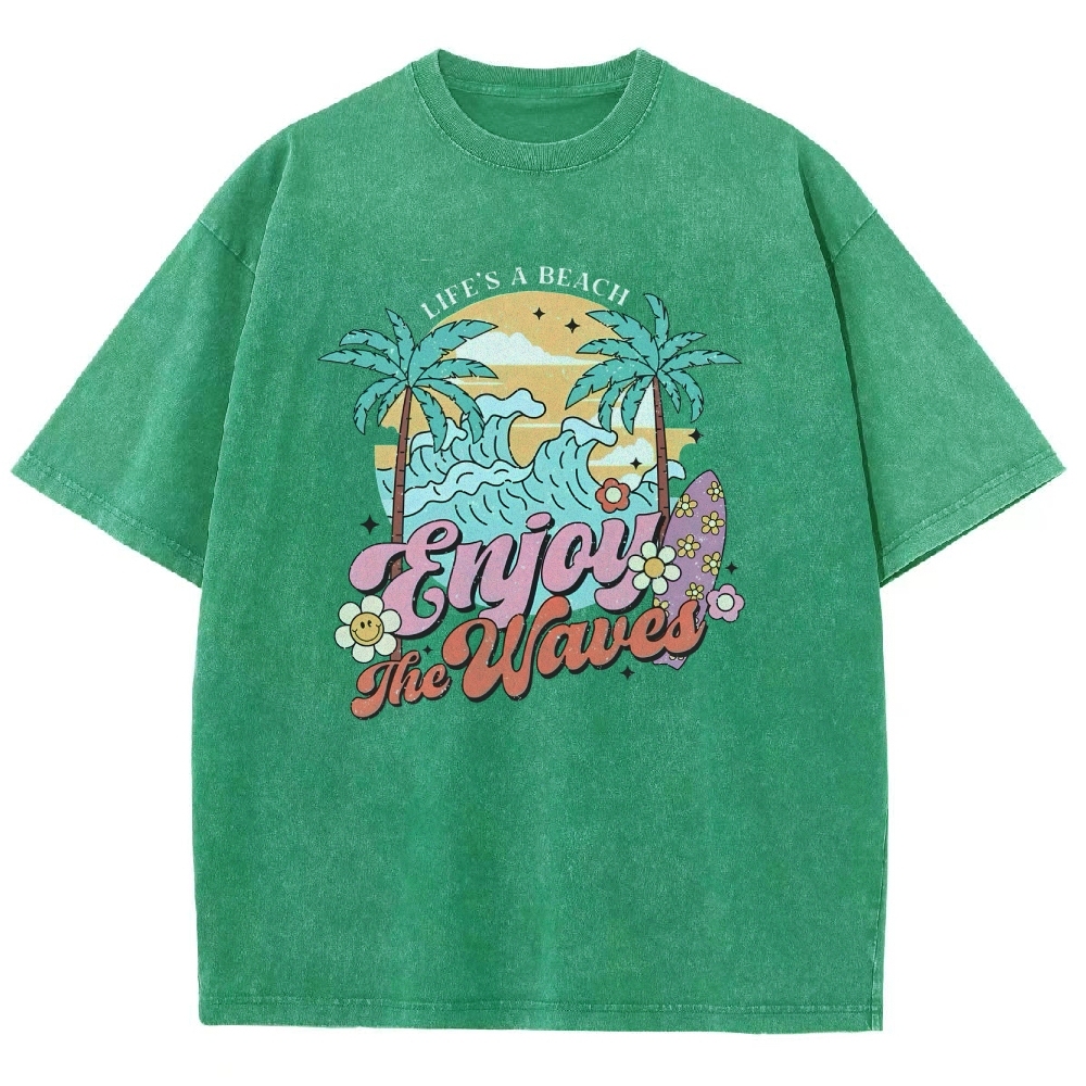 Washed T-Shirt | Surf Unisex Fit Enjoy The Waved | TIDESENCE