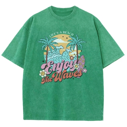 Washed T-Shirt | Surf Unisex Fit Enjoy The Waved | TIDESENCE