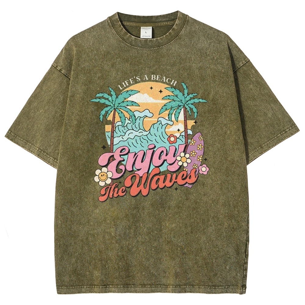 Washed T-Shirt | Surf Unisex Fit Enjoy The Waved | TIDESENCE