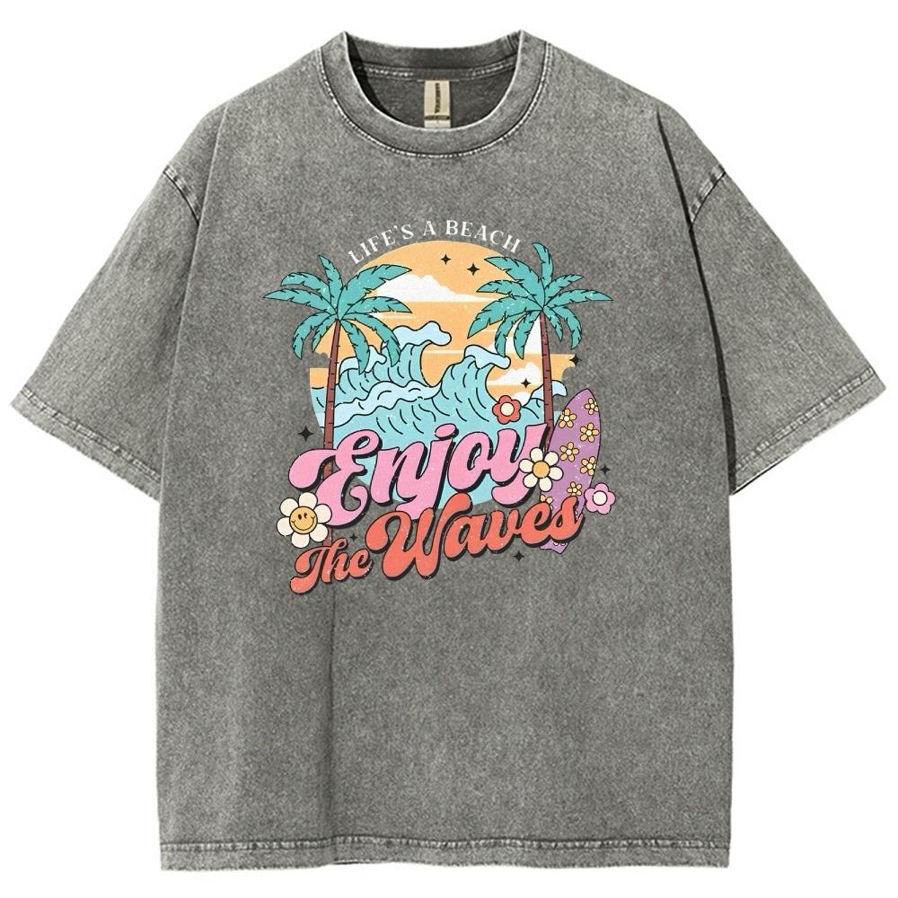 Washed T-Shirt | Surf Unisex Fit Enjoy The Waved | TIDESENCE