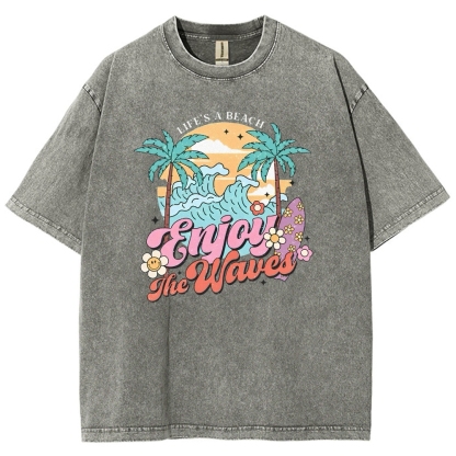 Washed T-Shirt | Surf Unisex Fit Enjoy The Waved | TIDESENCE