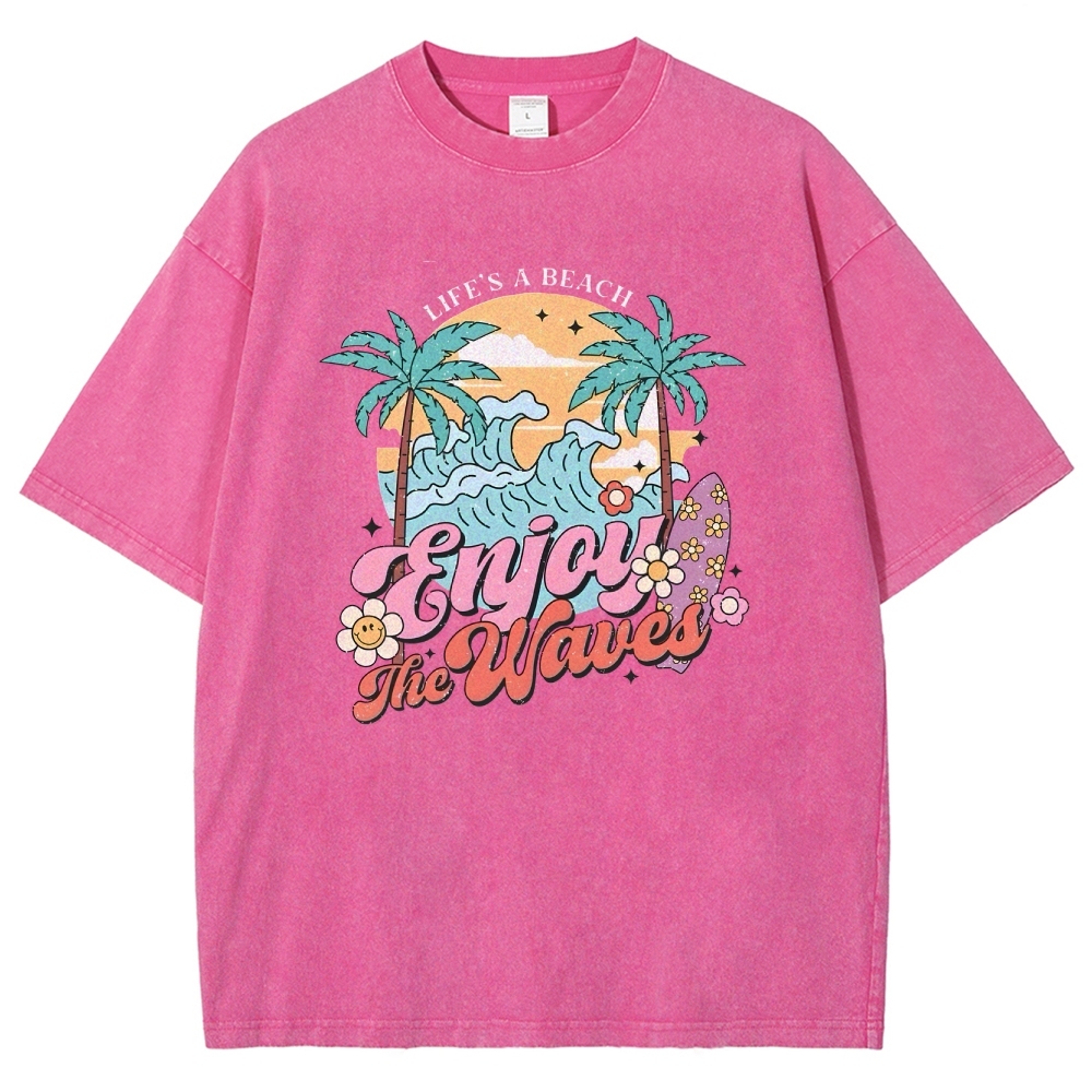 Washed T-Shirt | Surf Unisex Fit Enjoy The Waved | TIDESENCE