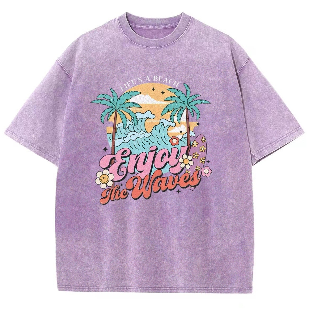 Washed T-Shirt | Surf Unisex Fit Enjoy The Waved | TIDESENCE