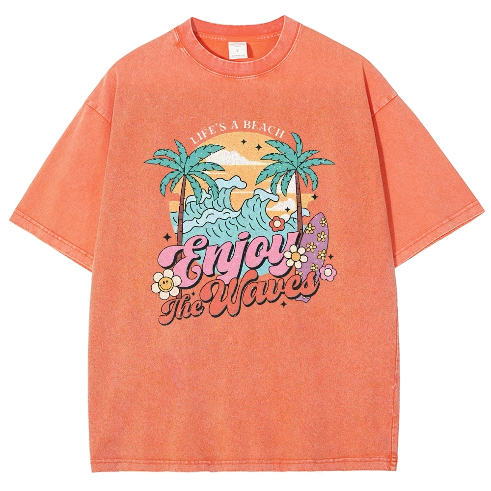 Washed T-Shirt | Surf Unisex Fit Enjoy The Waved | TIDESENCE