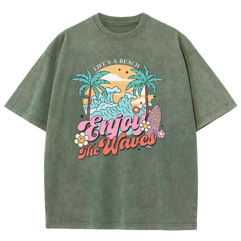 Washed T-Shirt | Surf Unisex Fit Enjoy The Waved | TIDESENCE