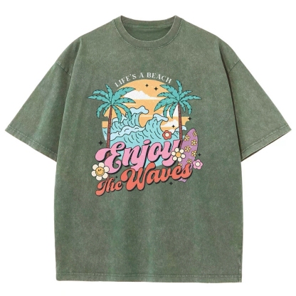 Washed T-Shirt | Surf Unisex Fit Enjoy The Waved | TIDESENCE