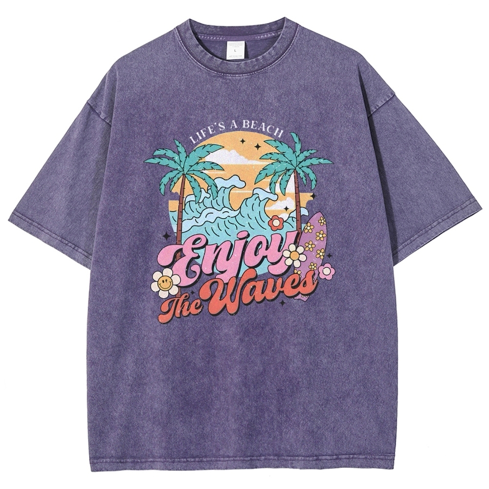 Washed T-Shirt | Surf Unisex Fit Enjoy The Waved | TIDESENCE