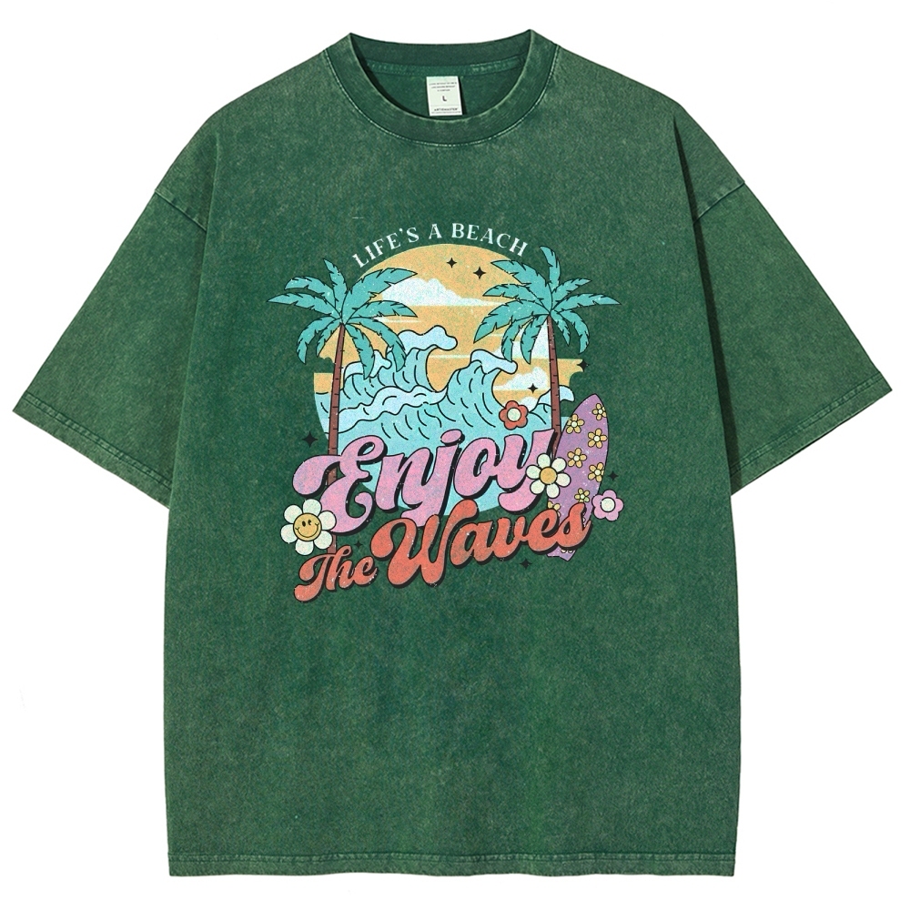 Washed T-Shirt | Surf Unisex Fit Enjoy The Waved | TIDESENCE