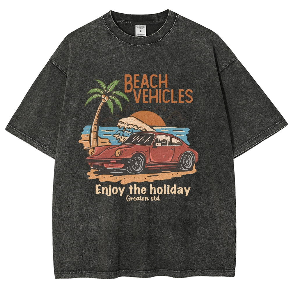 Washed T-Shirt | Beach Vehicles Unisex Fit Enjoy The Holiday | TIDESENCE