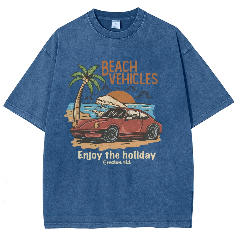 Washed T-Shirt | Beach Vehicles Unisex Fit Enjoy The Holiday | TIDESENCE