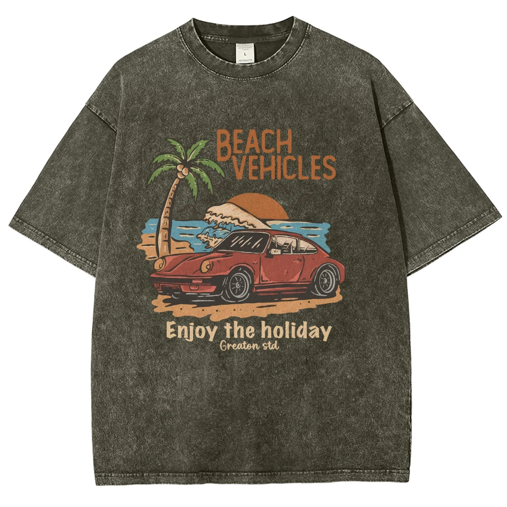 Washed T-Shirt | Beach Vehicles Unisex Fit Enjoy The Holiday | TIDESENCE