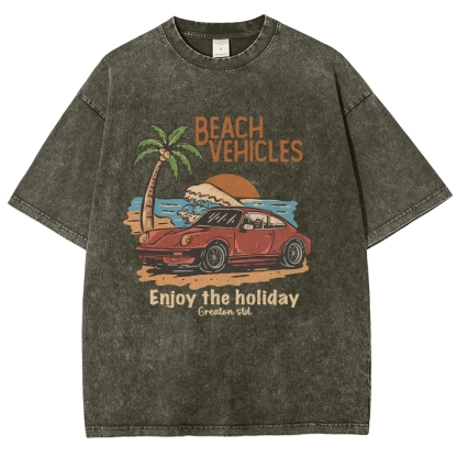 Washed T-Shirt | Beach Vehicles Unisex Fit Enjoy The Holiday | TIDESENCE