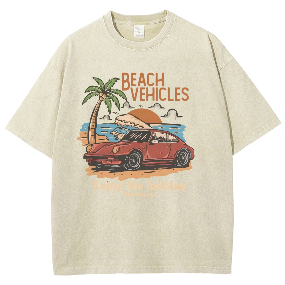 Washed T-Shirt | Beach Vehicles Unisex Fit Enjoy The Holiday | TIDESENCE