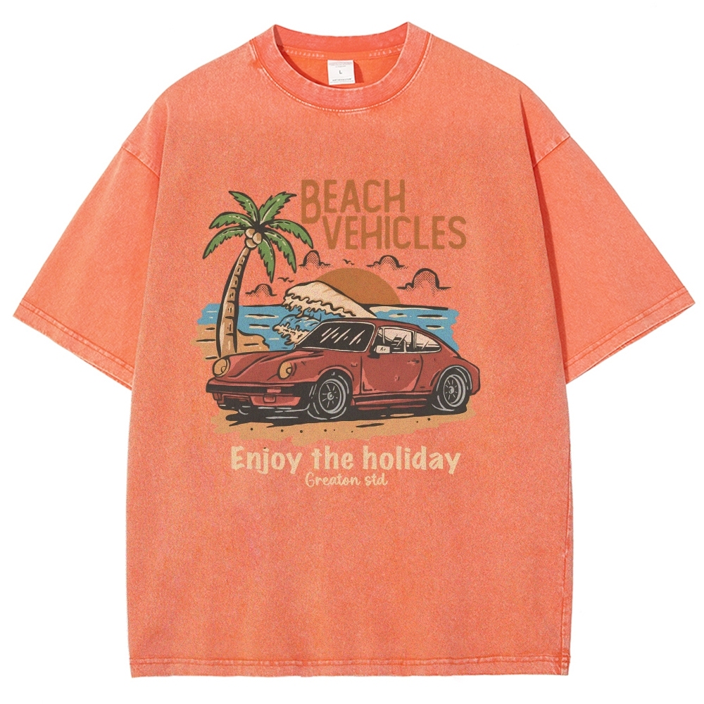 Washed T-Shirt | Beach Vehicles Unisex Fit Enjoy The Holiday | TIDESENCE