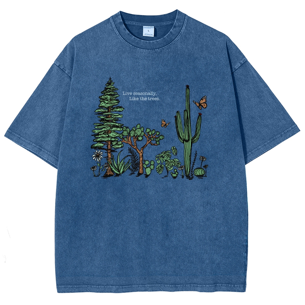 Washed T-Shirt | Unisex Fit Live Seasonally Like The Trees | TIDESENCE