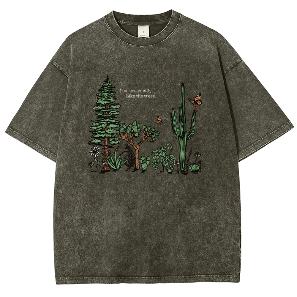 Washed T-Shirt | Unisex Fit Live Seasonally Like The Trees | TIDESENCE