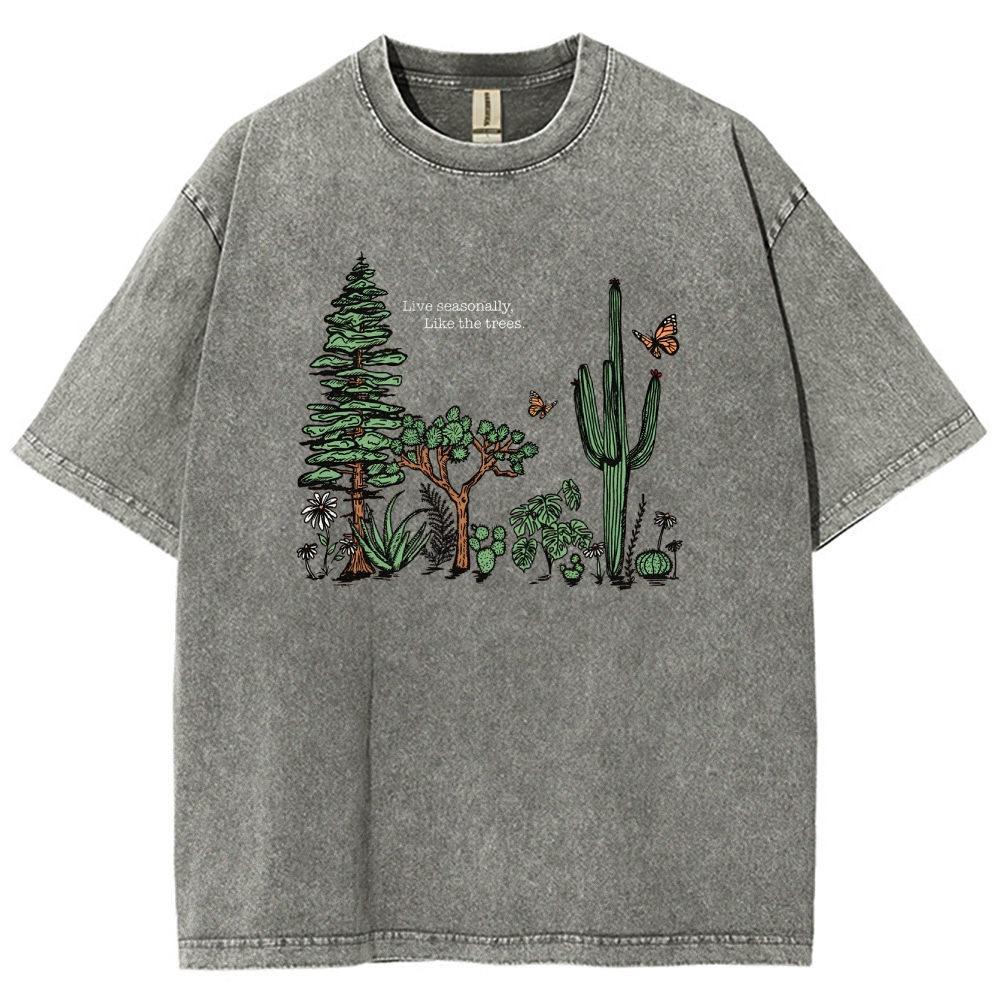 Washed T-Shirt | Unisex Fit Live Seasonally Like The Trees | TIDESENCE