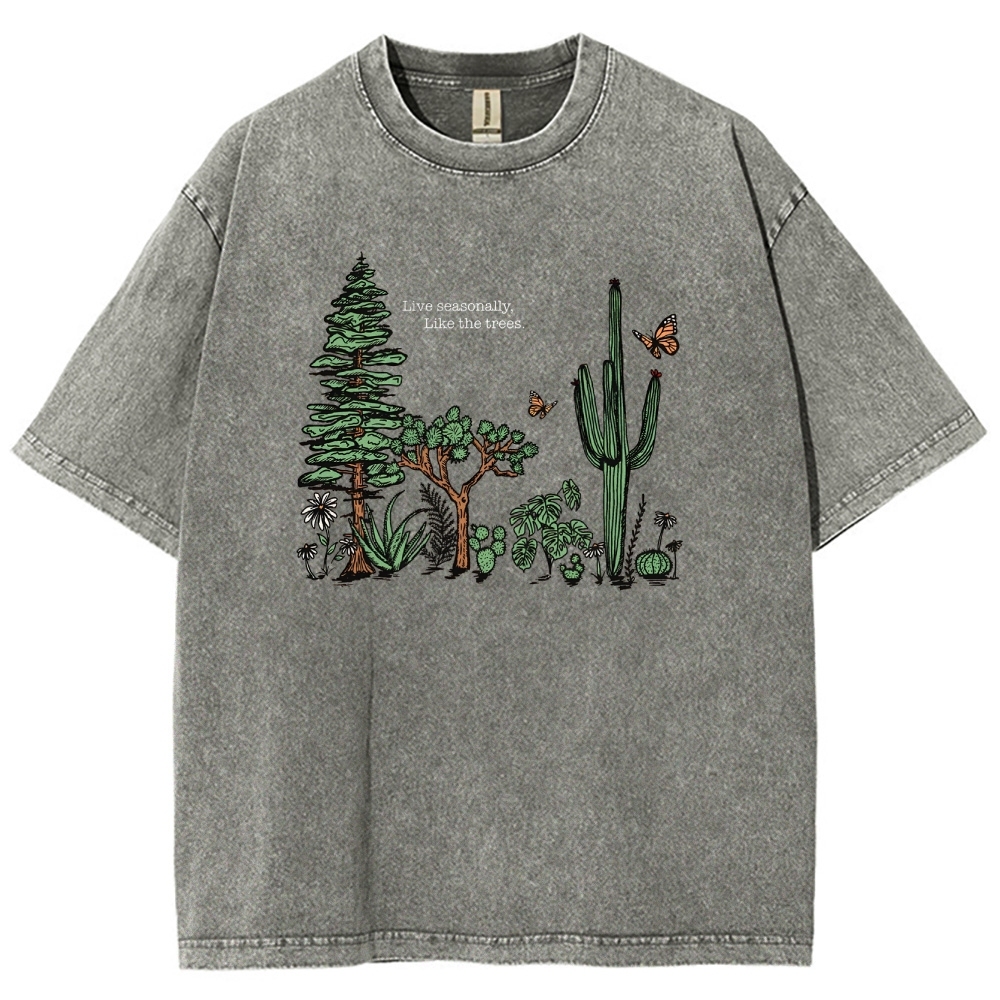 Washed T-Shirt | Unisex Fit Live Seasonally Like The Trees | TIDESENCE