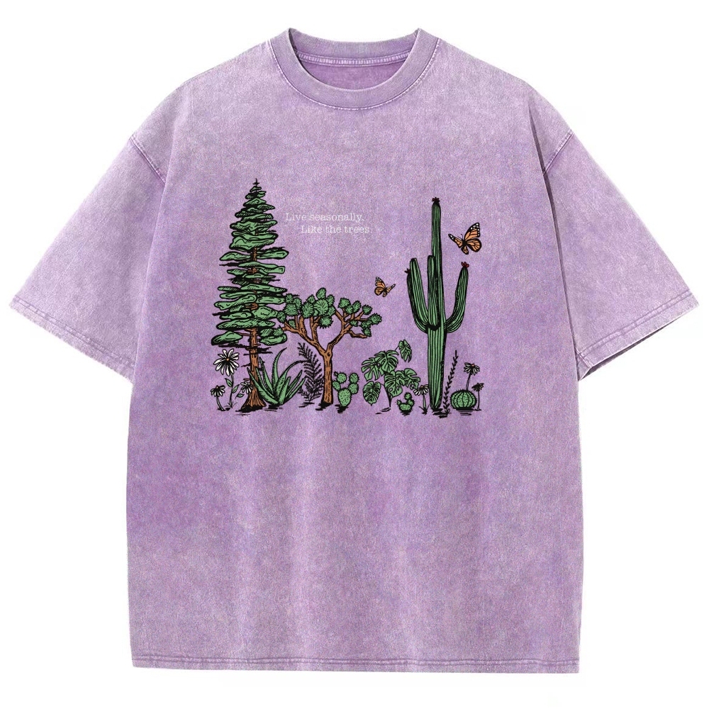 Washed T-Shirt | Unisex Fit Live Seasonally Like The Trees | TIDESENCE