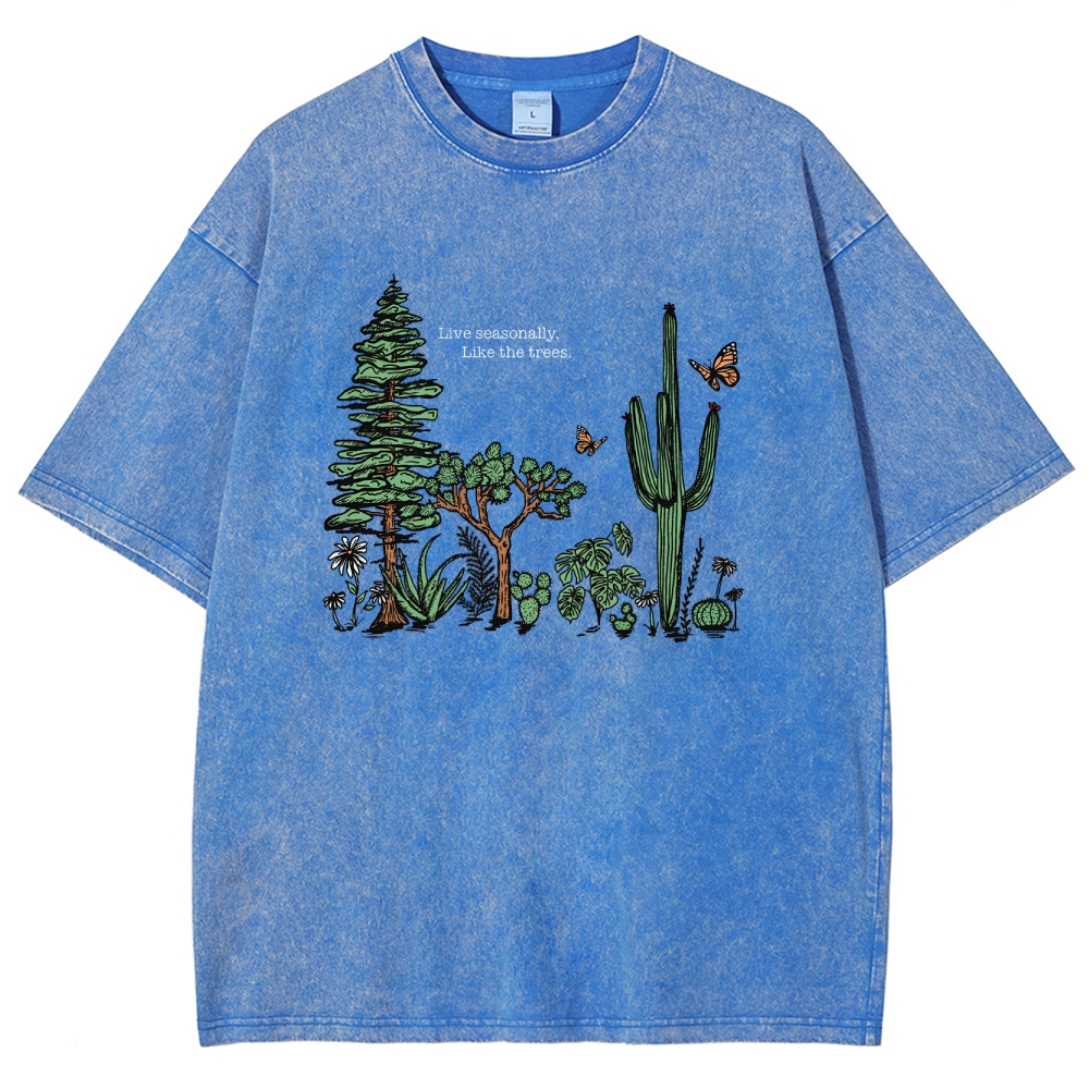 Washed T-Shirt | Unisex Fit Live Seasonally Like The Trees | TIDESENCE