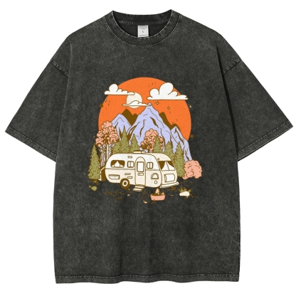 Washed T-Shirt | Landscape RV Journey Unisex Fit | TIDESENCE