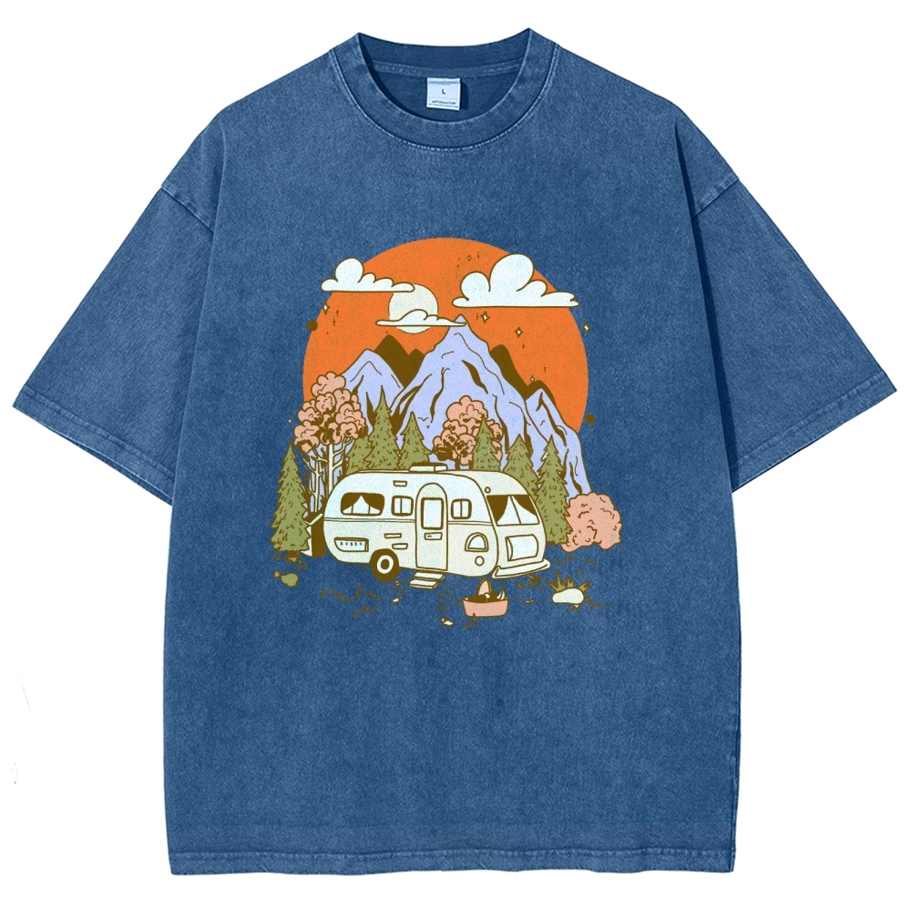 Washed T-Shirt | Landscape RV Journey Unisex Fit | TIDESENCE