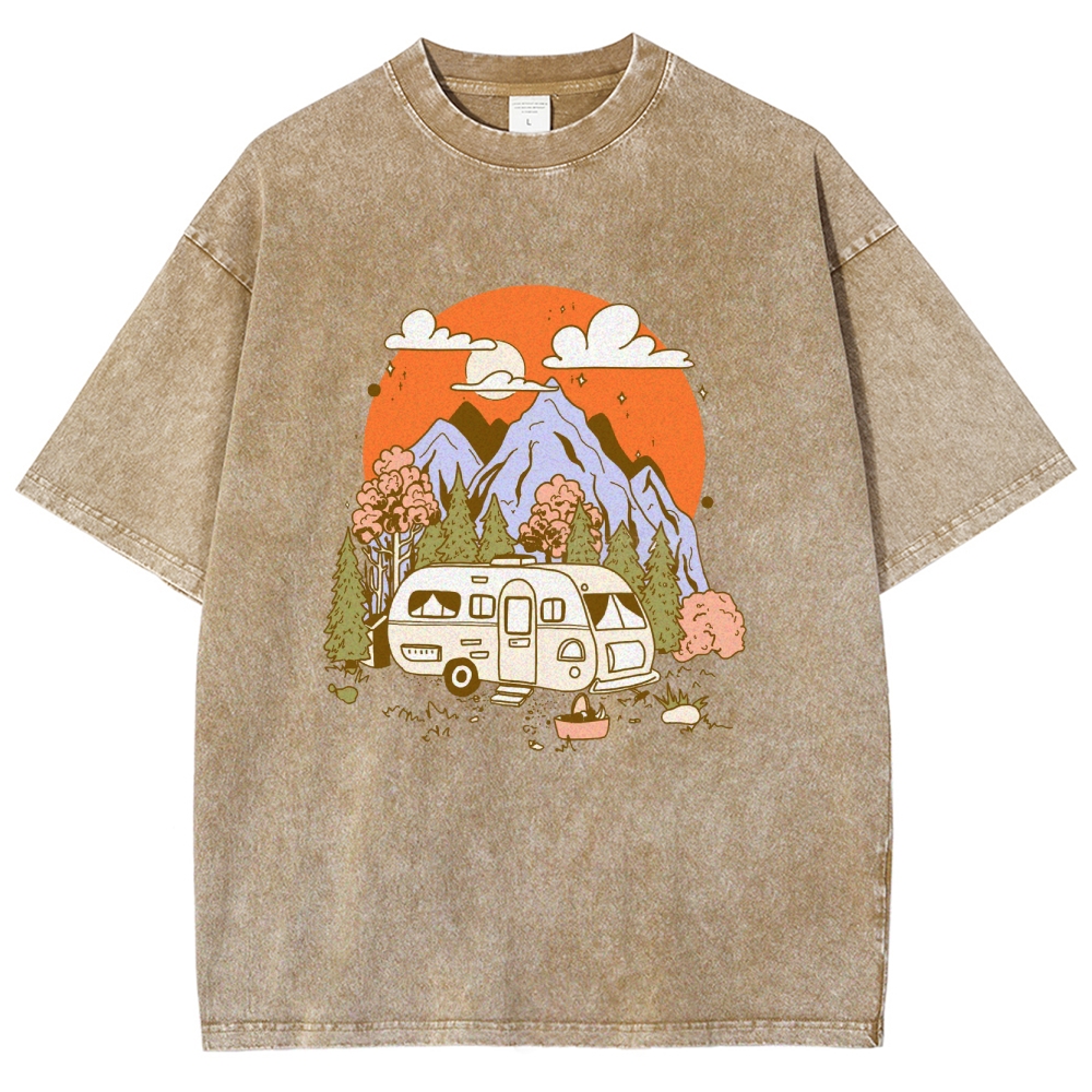 Washed T-Shirt | Landscape RV Journey Unisex Fit | TIDESENCE