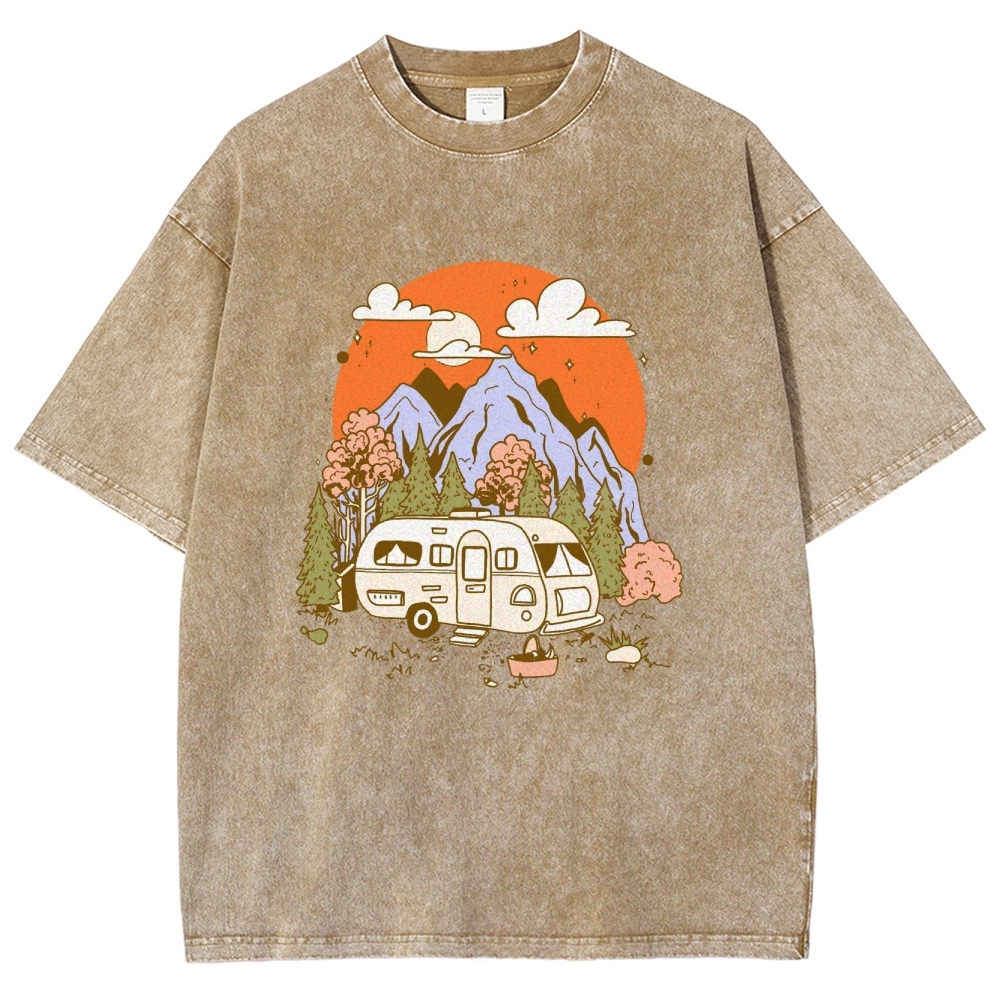 Washed T-Shirt | Landscape RV Journey Unisex Fit | TIDESENCE