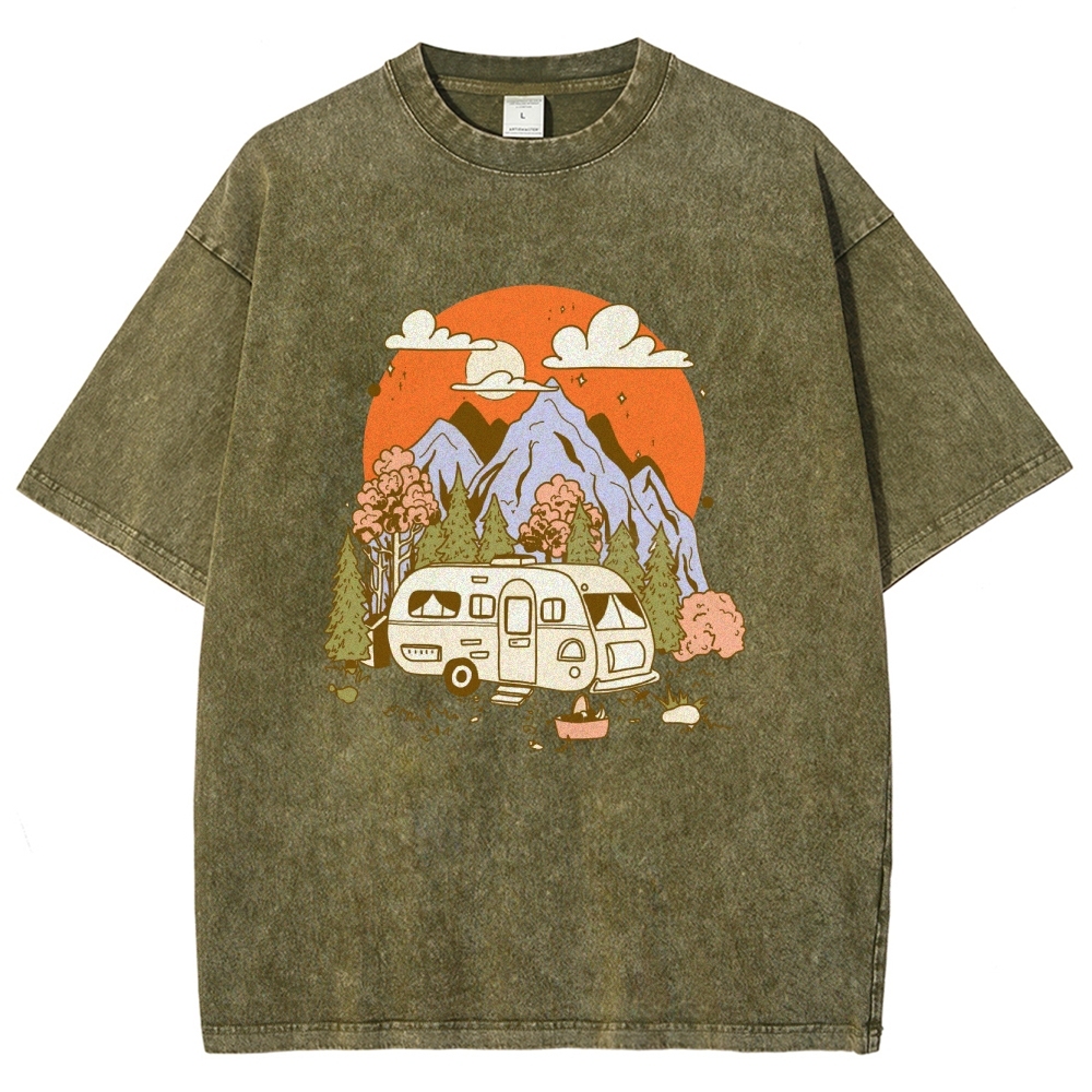 Washed T-Shirt | Landscape RV Journey Unisex Fit | TIDESENCE