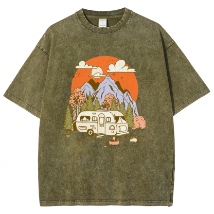 Washed T-Shirt | Landscape RV Journey Unisex Fit | TIDESENCE