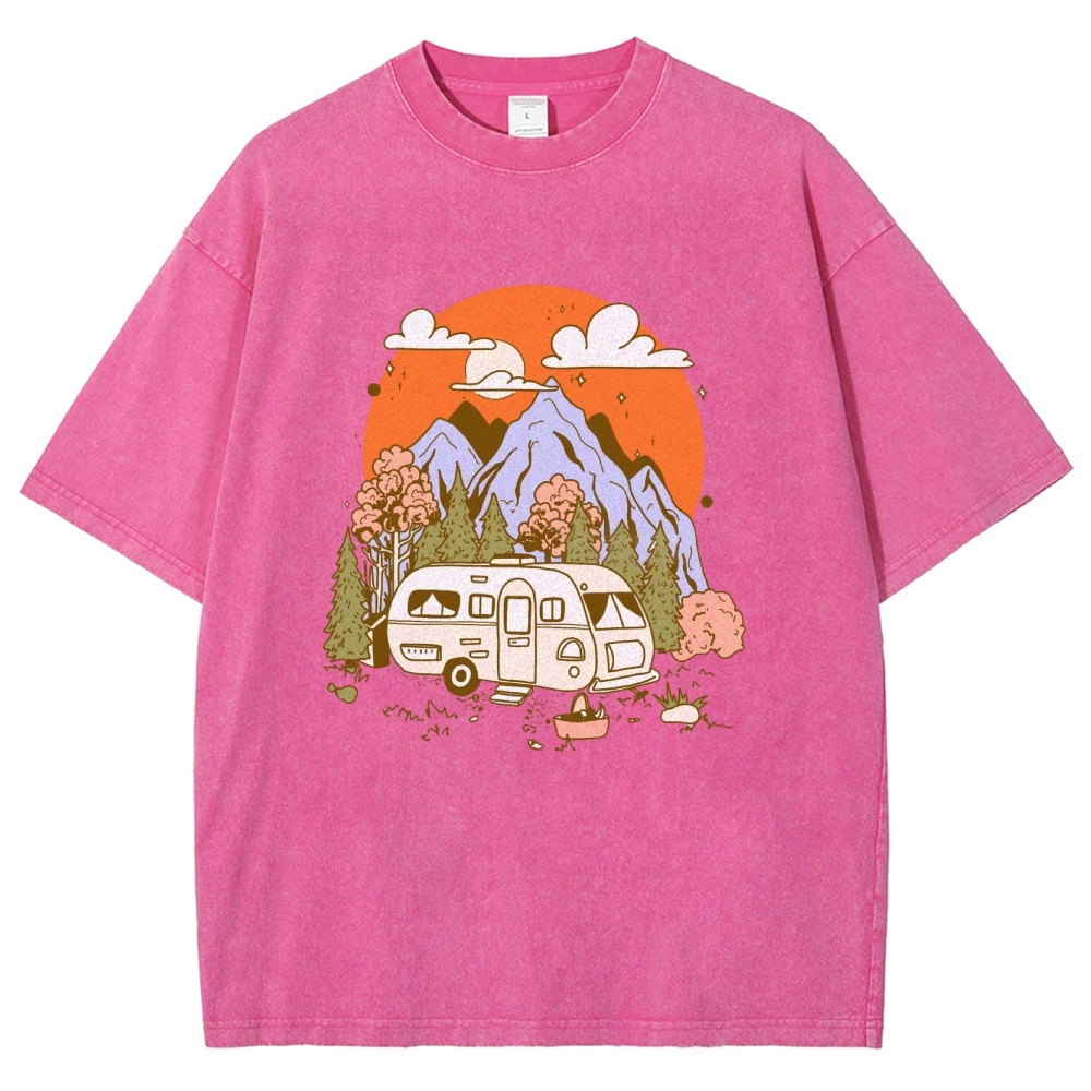 Washed T-Shirt | Landscape RV Journey Unisex Fit | TIDESENCE