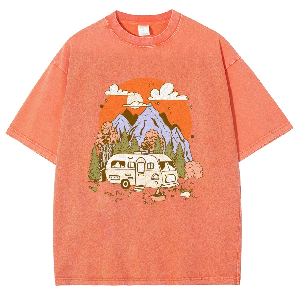 Washed T-Shirt | Landscape RV Journey Unisex Fit | TIDESENCE