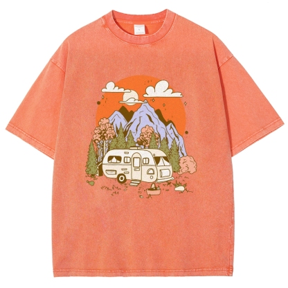 Washed T-Shirt | Landscape RV Journey Unisex Fit | TIDESENCE