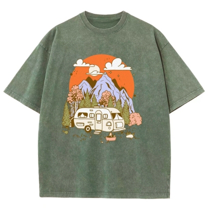 Washed T-Shirt | Landscape RV Journey Unisex Fit | TIDESENCE