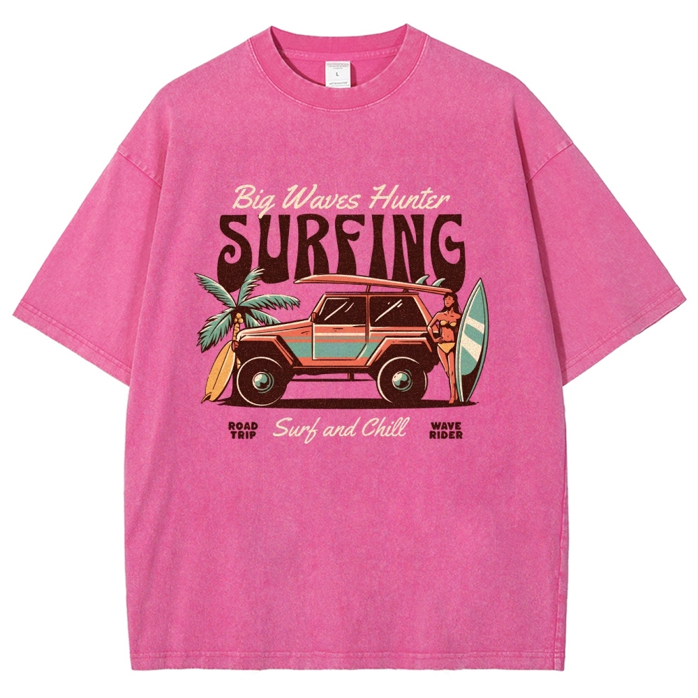 Washed T-Shirt | Surfing Adventure Unisex Fit Waves Hunter | TIDESENCE