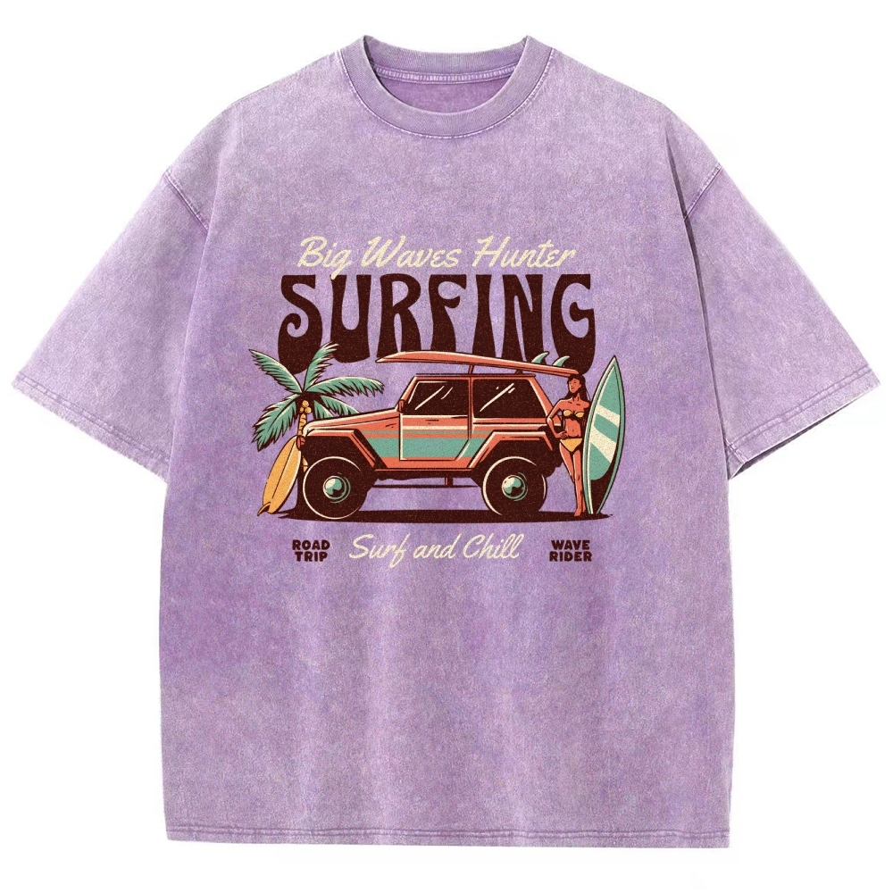 Washed T-Shirt | Surfing Adventure Unisex Fit Waves Hunter | TIDESENCE