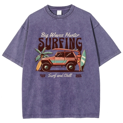 Washed T-Shirt | Surfing Adventure Unisex Fit Waves Hunter | TIDESENCE
