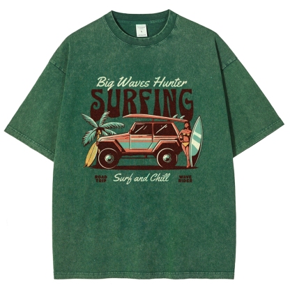Washed T-Shirt | Surfing Adventure Unisex Fit Waves Hunter | TIDESENCE