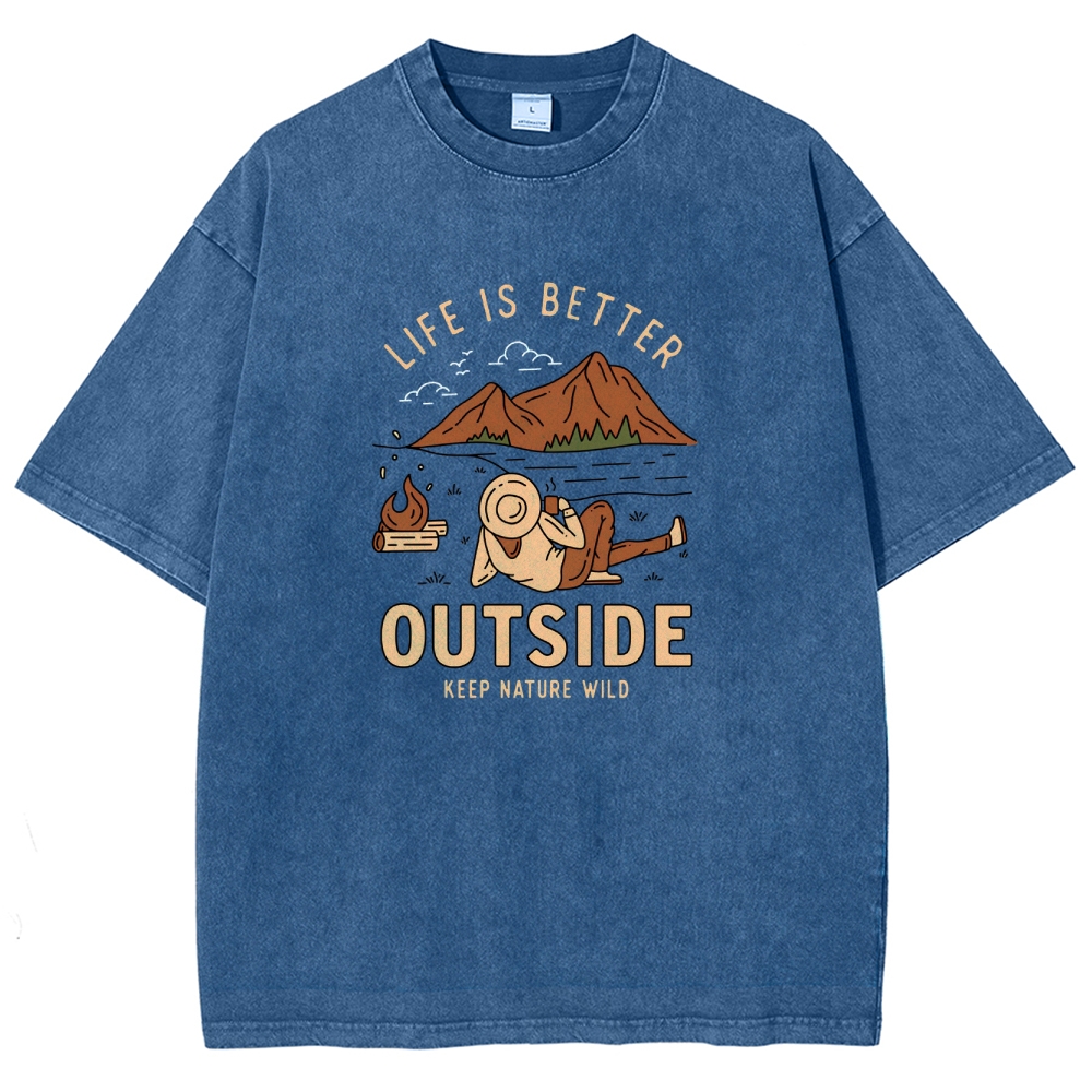 Washed T-Shirt | Wild Camping Unisex Fit Adventure Outside | TIDESENCE