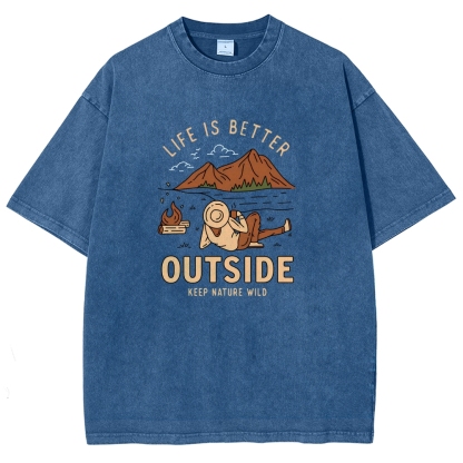 Washed T-Shirt | Wild Camping Unisex Fit Adventure Outside | TIDESENCE