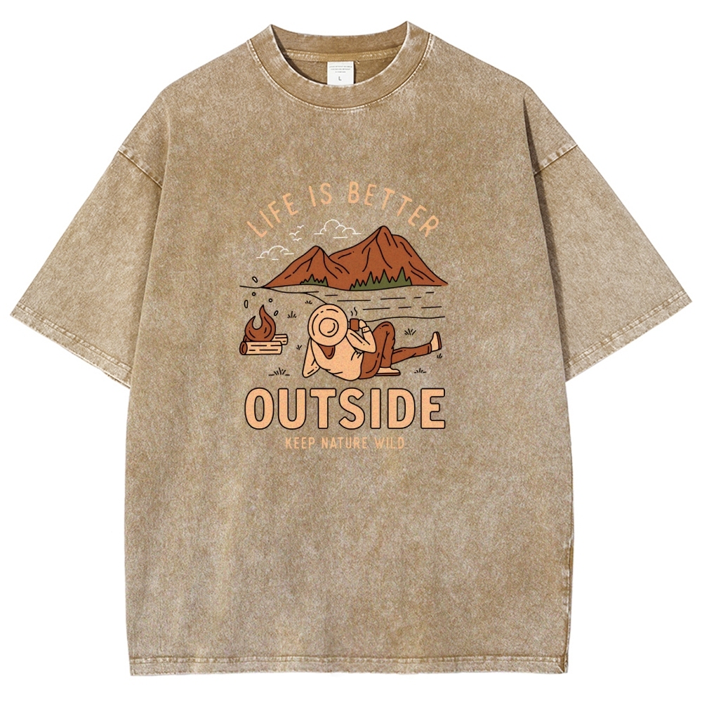 Washed T-Shirt | Wild Camping Unisex Fit Adventure Outside | TIDESENCE