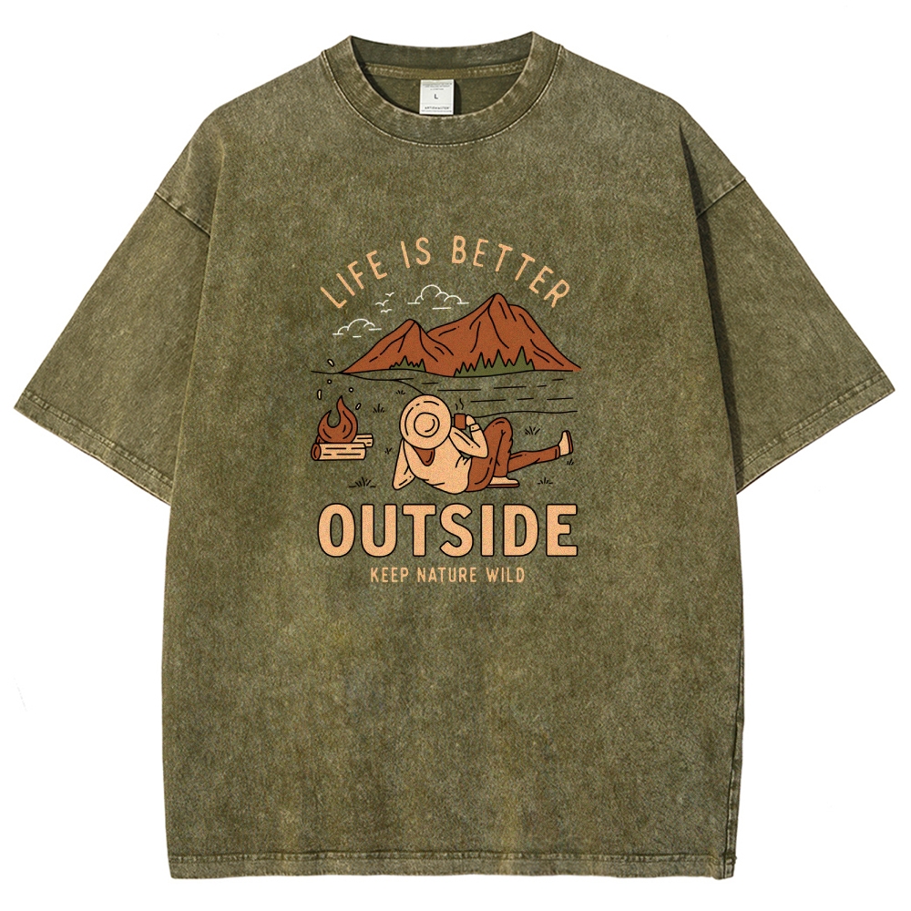 Washed T-Shirt | Wild Camping Unisex Fit Adventure Outside | TIDESENCE