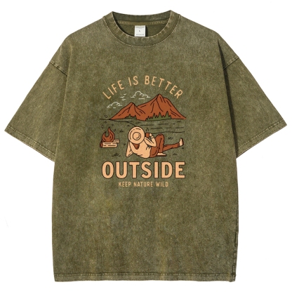 Washed T-Shirt | Wild Camping Unisex Fit Adventure Outside | TIDESENCE