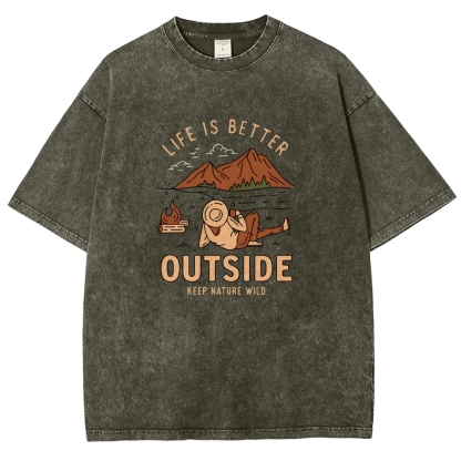 Washed T-Shirt | Wild Camping Unisex Fit Adventure Outside | TIDESENCE