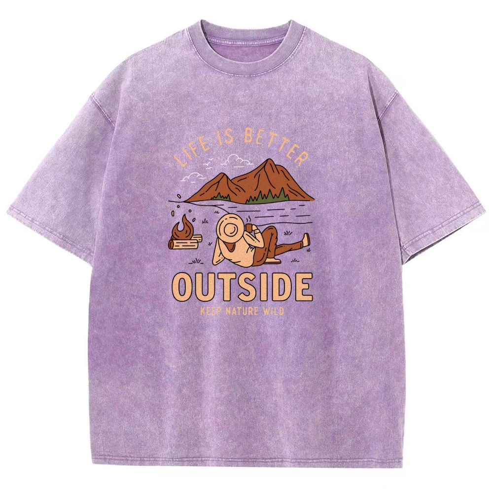 Washed T-Shirt | Wild Camping Unisex Fit Adventure Outside | TIDESENCE
