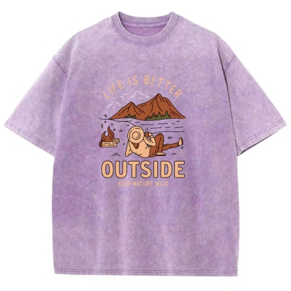 Washed T-Shirt | Wild Camping Unisex Fit Adventure Outside | TIDESENCE
