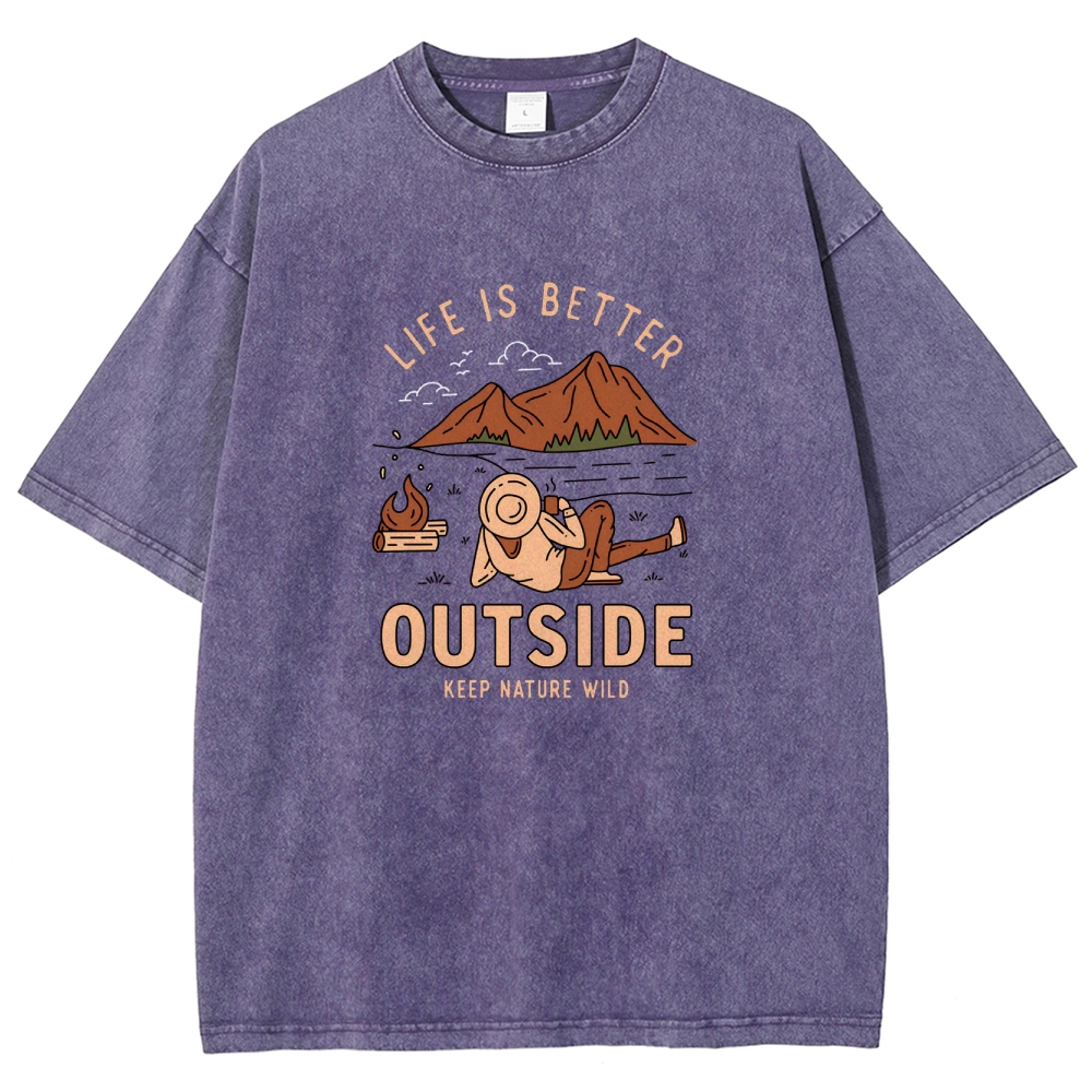 Washed T-Shirt | Wild Camping Unisex Fit Adventure Outside | TIDESENCE