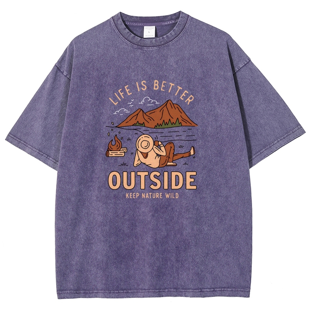 Washed T-Shirt | Wild Camping Unisex Fit Adventure Outside | TIDESENCE