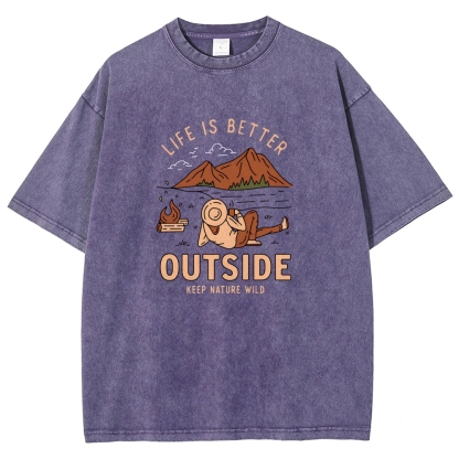 Washed T-Shirt | Wild Camping Unisex Fit Adventure Outside | TIDESENCE