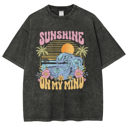 Washed T-Shirt | Beach Landscape Unisex Fit Sunshine | TIDESENCE